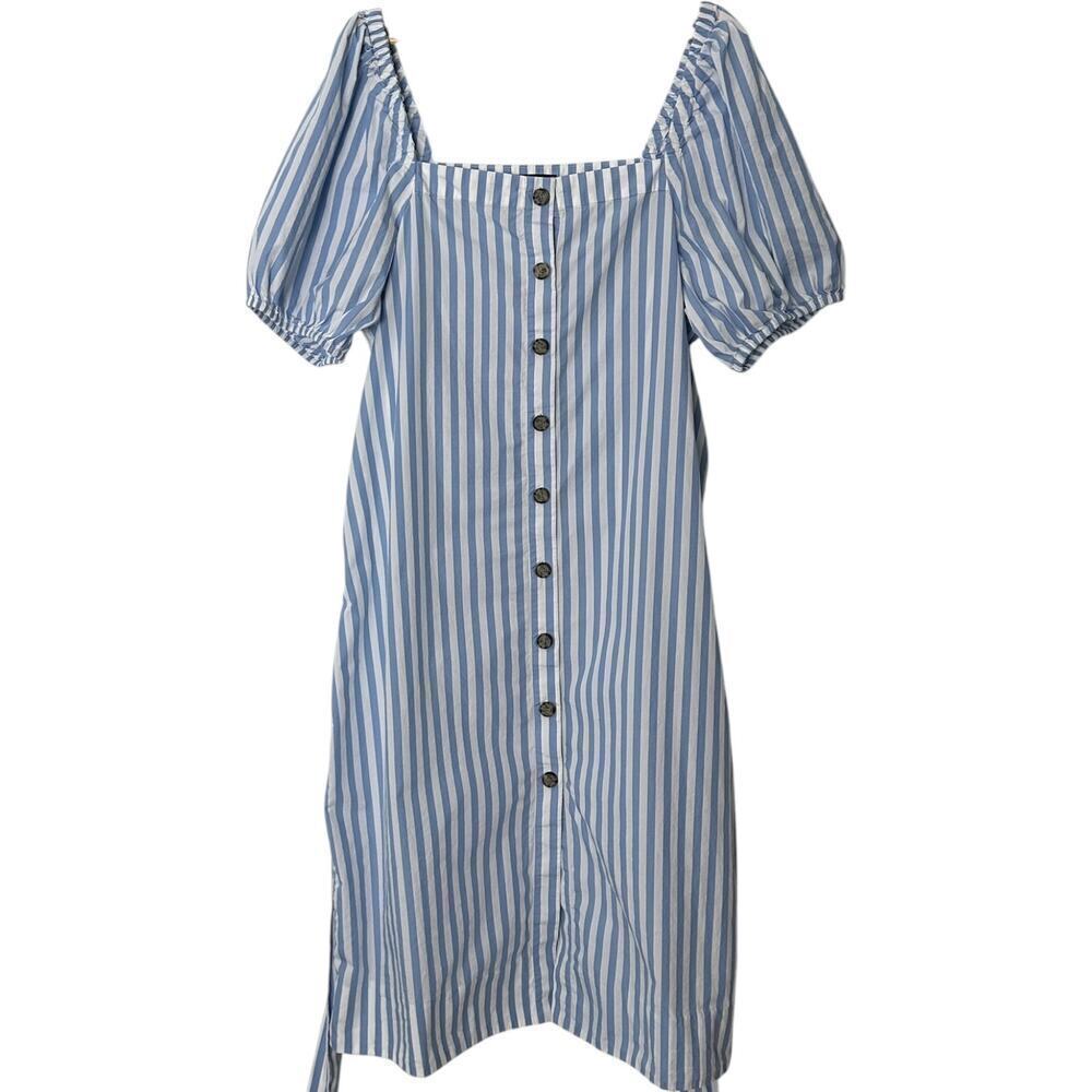 J Crew Harborfront Carol Stripe Button Down Cotton Puff Sleeve MIDI Dress (XL) - Picture 4 of 16